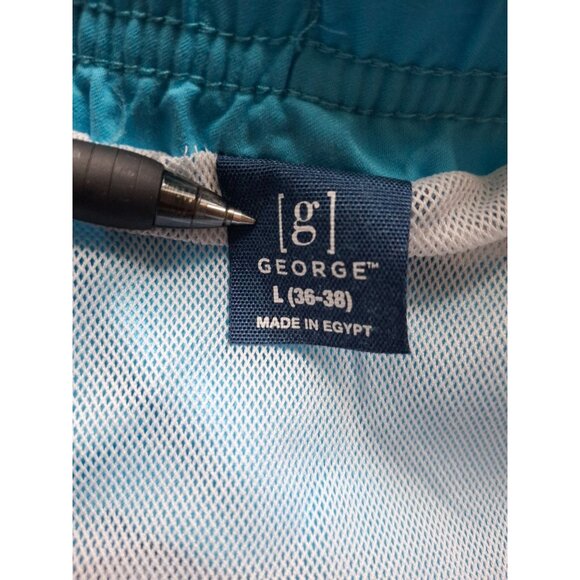 George Mens Swim Trunks Blue L Elastic Waist Drawstring Beach Vacation Tropical - Picture 3 of 7